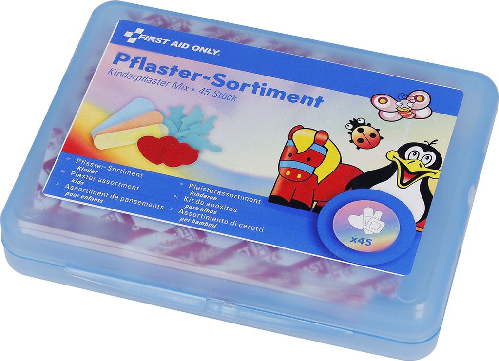 First Aid Only Kinderpflaster Set 45 Stück | Buntes Produktbild 