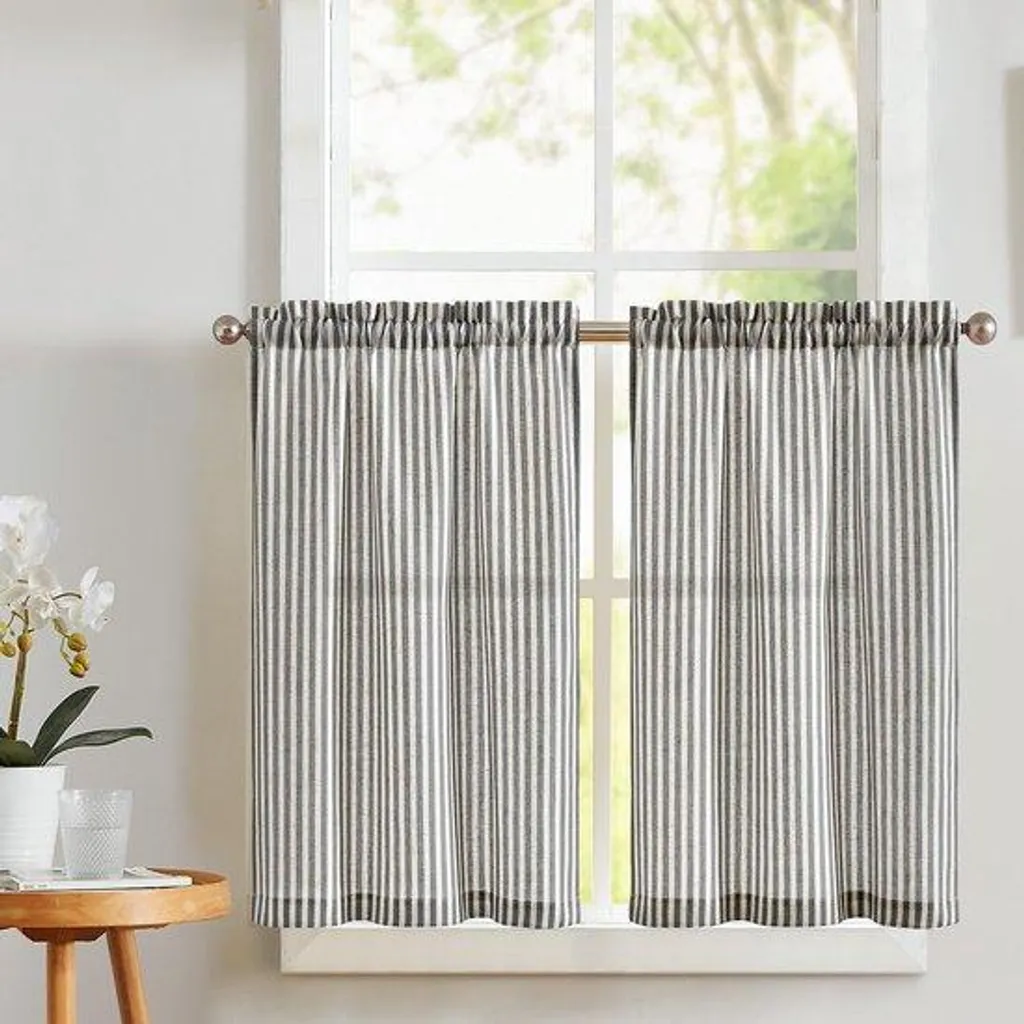Store cuisine anti-vis-à-vis 65x60 cm rayures noires - Lot de 2 pièces