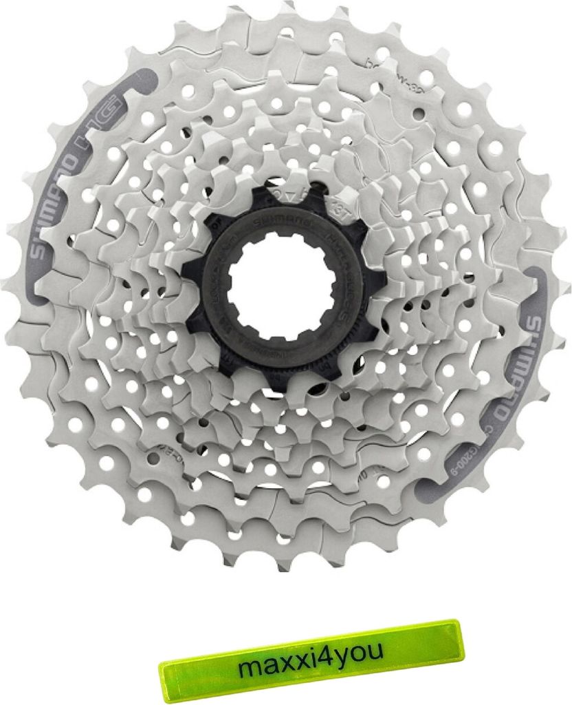 Shimano Kassette CS-HG201-9 Hyperglide 9-fach 11-32 Zähne inkl. maxxi4you Reflexband