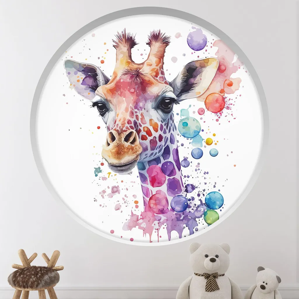 Stickers Arche ronde Lumaléa Girafe 90 cm - Effet Trompe l'oeil Premium