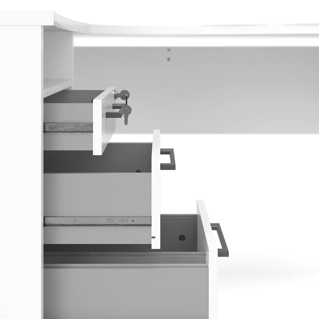 Bureau d'angle gain de place Prisme : 3 tiroirs & tablette blanc gris - 9