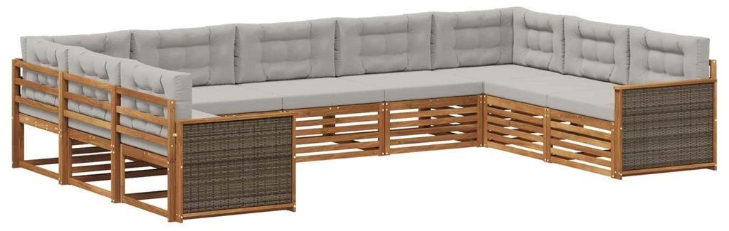 vidaXL Outdoor-Sofagarnitur mit Kissen 9 pcs Natürlich und Hellgrau