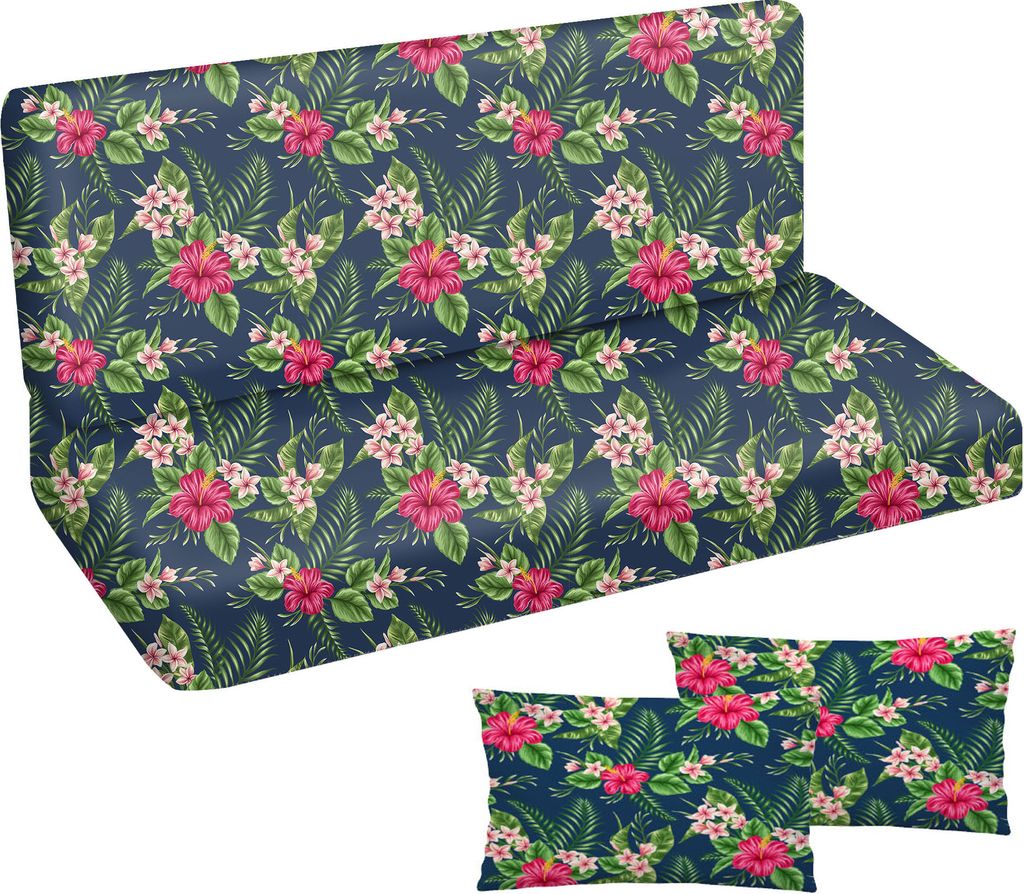Auflage für Hollywoodschaukel 100x50x50 Gartenbankauflage Bank Sitzkissen Rückenkissen Polsterauflage Matratze Gartenpolster, Glatt Palm Blumen [...