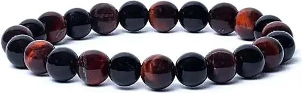 Bracelet Anti-Stress Onyx et Oeil de Tigre Rouge en Perles de 8mm