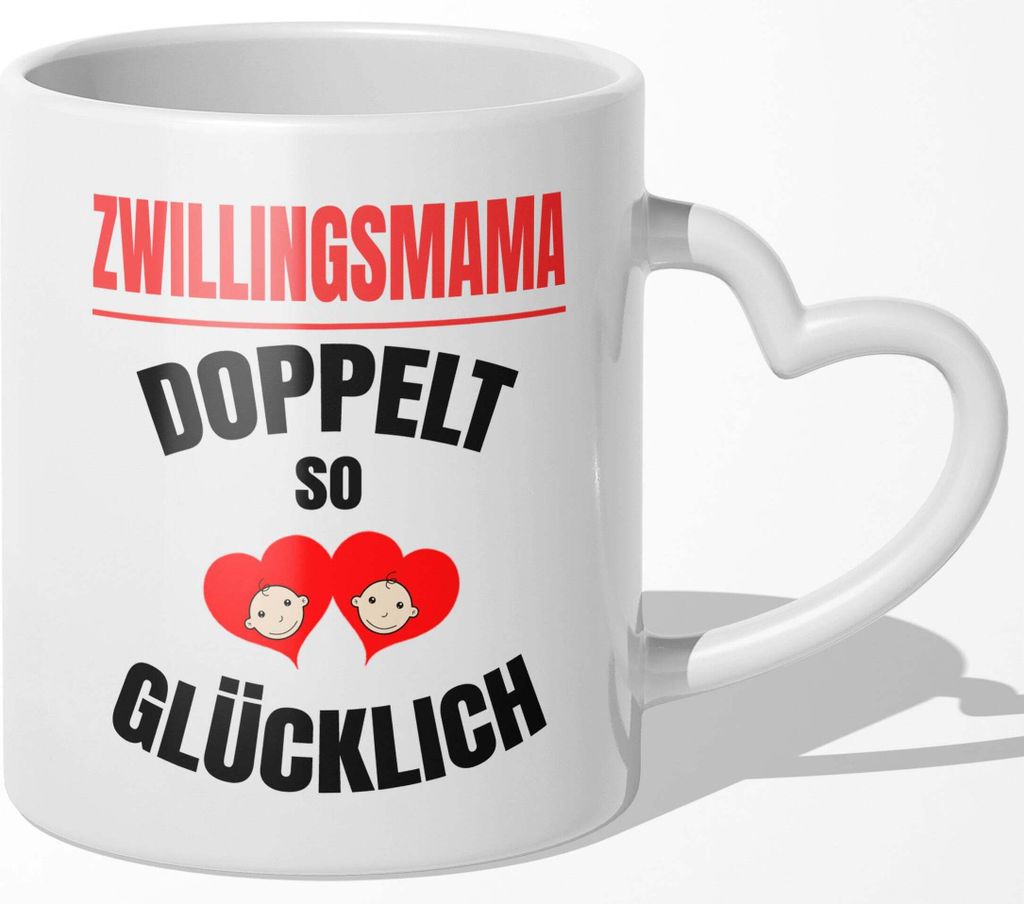 22Feels Zwillingsmama Geschenk zum Muttertag Geburtstag Mutter von Zwillingen Tasse Weihnachten Frauen Kaffeetasse Beste Eltern (Herzhenkel Weiss)