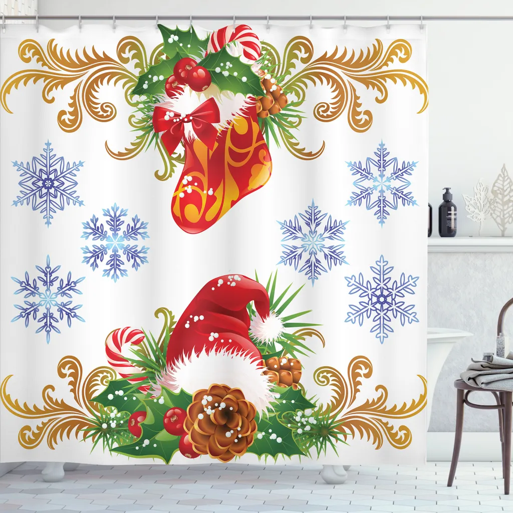 Decorazione Bagno Natale: Tenda Doccia ABAKUHAUS Ghirlanda 175x200