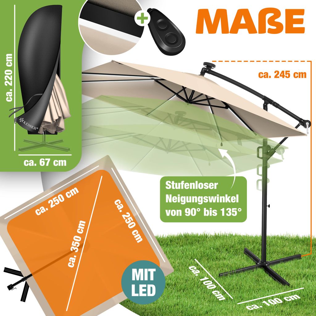 KESSER® Ampelschirm Holly Sonnenschirm rechteckig Ø350cm, Produktbild 