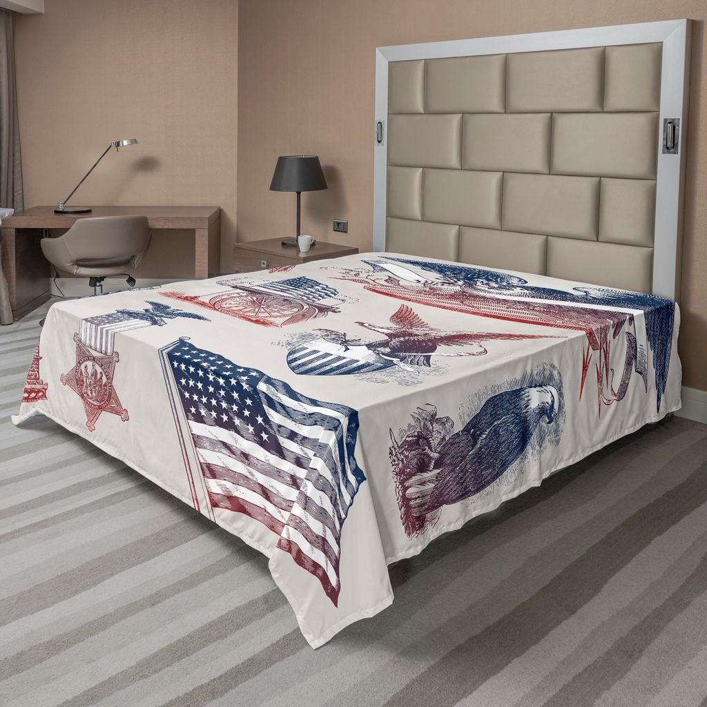 ABAKUHAUS amerikanisch Bettlaken, Vintage Nationale Us Embleme Übergeben Gezogene Art Abraham Lincoln Eagle Statue Of Liberty, weiches bequemes ob...