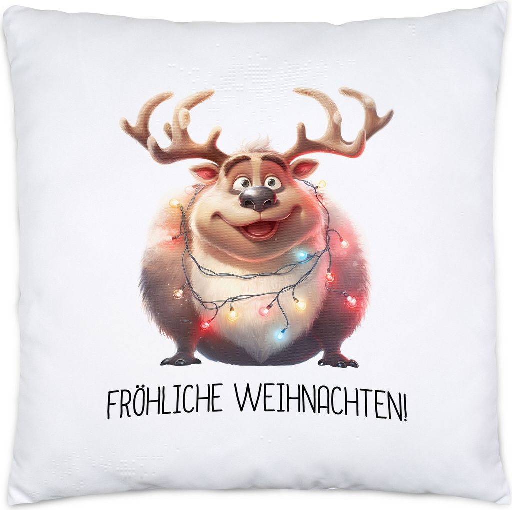 Fröhliche Weihnachten Lustiges Rentier Kissen Inkl. Füllung Lichterkette Adventsgeschenk