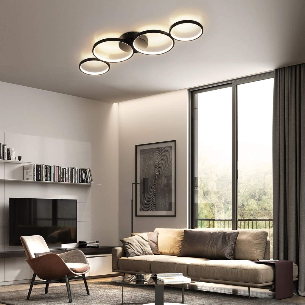 zmh led dimmbar deckenlampe modern wohnzimmerlampe 4 flammig in ringoptik,  55w schwarze innen deckenleuchte aus aluminium dekorative kronleuchter für