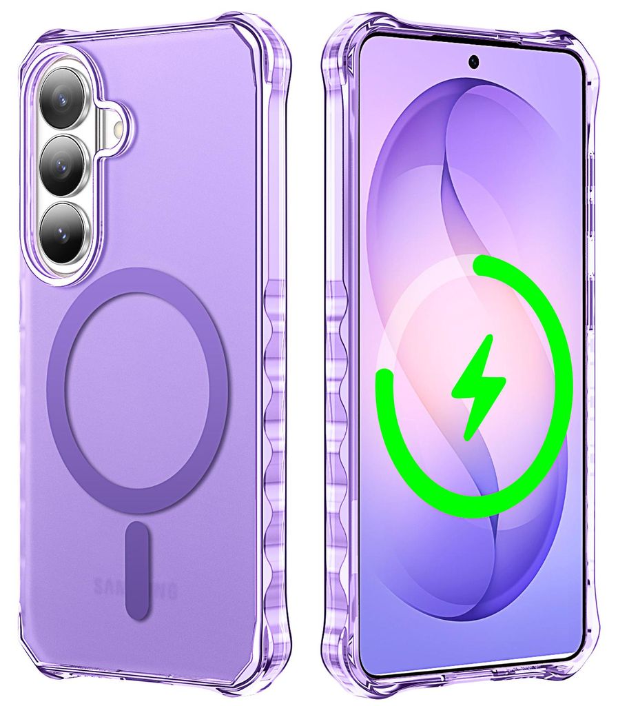 Magnetisch Hülle für Samsung Galaxy S26, Kompatibel mit Magsafe, Wellenform Rahmen Matt Transluzente Stoßfeste Kratzfeste Handyhülle Lila