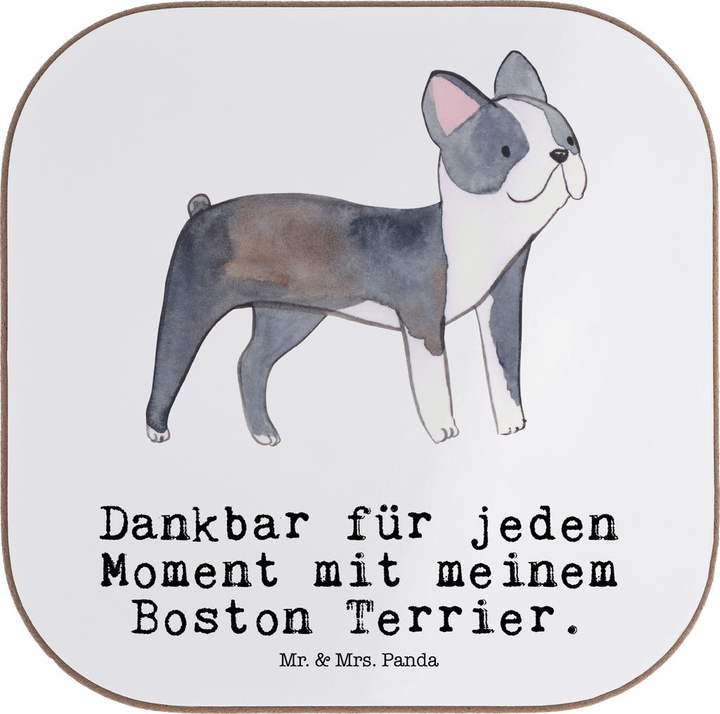 Mr. & Mrs. Panda Untersetzer Glas Boston Terrier Moment - Weiß - Geschenk, Coaster, Tasse, Holzuntersetzer, Gläser, gläseruntersetzer
