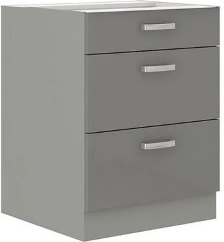 Gagner de la place en cuisine : meuble bas 60 cm RONG gris à 3 tiroirs