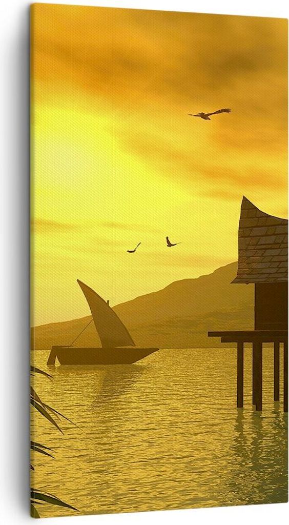 Bild auf Leinwand - Leinwandbild - Asien Berg Meer Felsen - 45x80cm - Wand Bild - Wanddeko - Leinwanddruck - Bilder - Kunstdruck - Wanddekoration -...