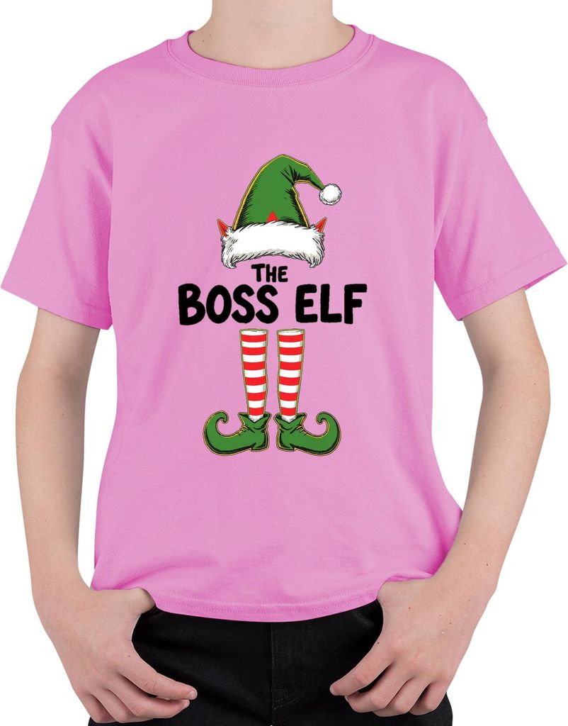 THE BOSS ELF Weihnachtswichtel Weihnachtshut Elfenstiefel Humor Uni Kinder T-Shirt, Pink, 152
