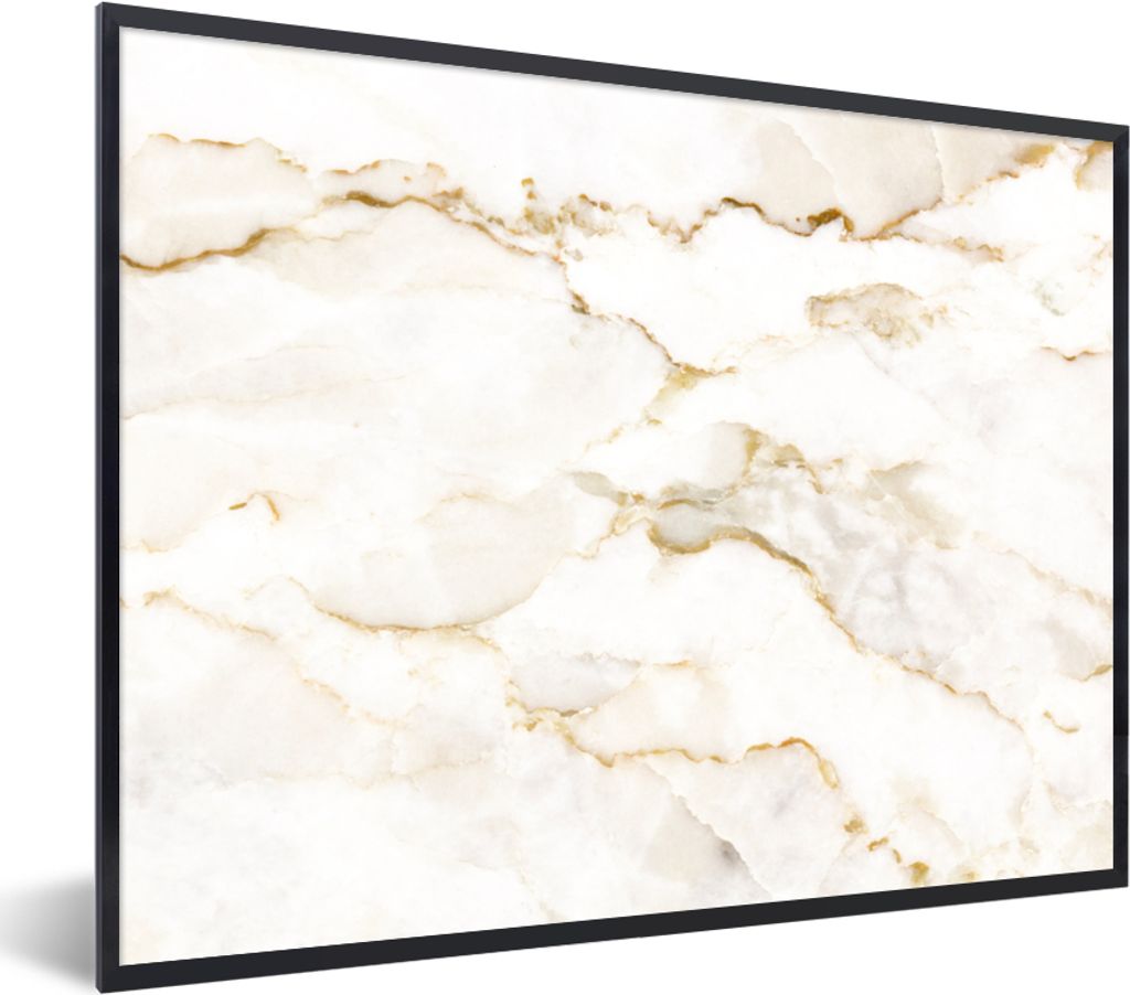MuchoWow Gerahmtes Poster Marmor - Limette - Gold - Luxus - Marmoroptik - Weiß 80x60 cm - Poster mit Schwarzem Bilderrahmen Wandposter Rahmen Fo...