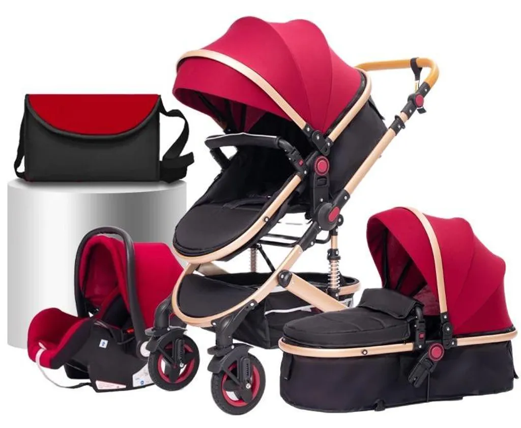 Poussette 3 en 1 Rouge Gain de Place - Pliage Rapide pour Petits Coffres