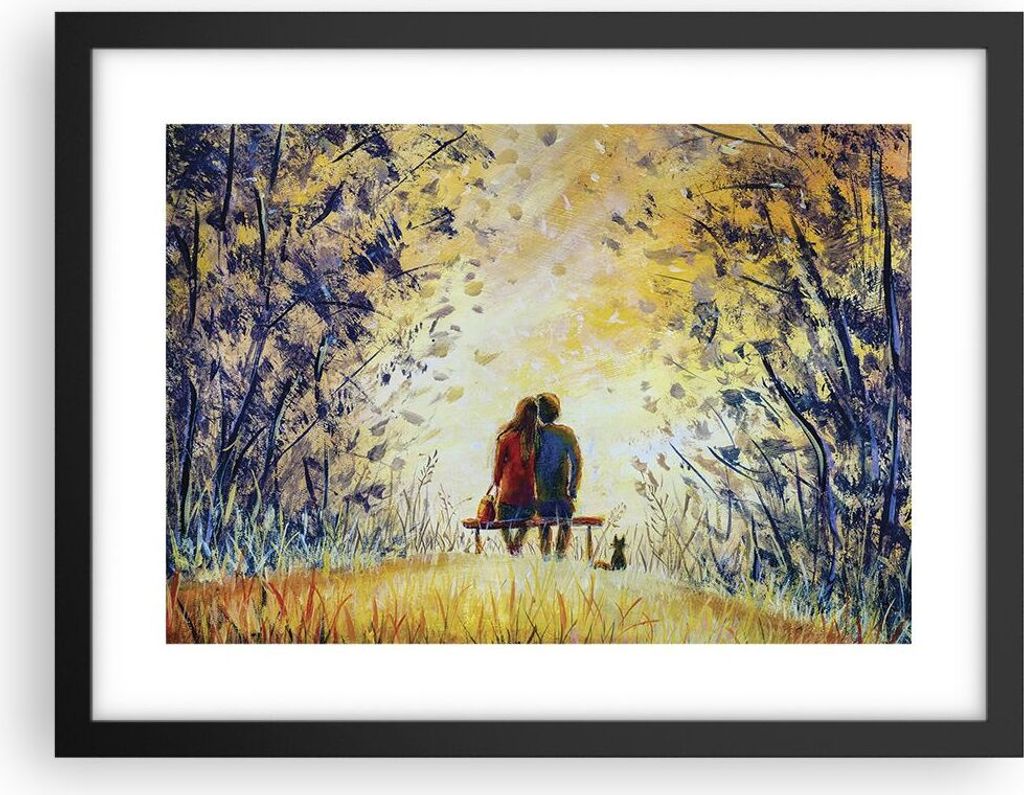 Gerahmtes Poster - Schwarzer Rahmen - Liebhaber auf Bank - 40x30 cm - Wand Bild - Wanddeko - Wandbilder - Kunstposter - Wandposter - Bilderrahmen -...