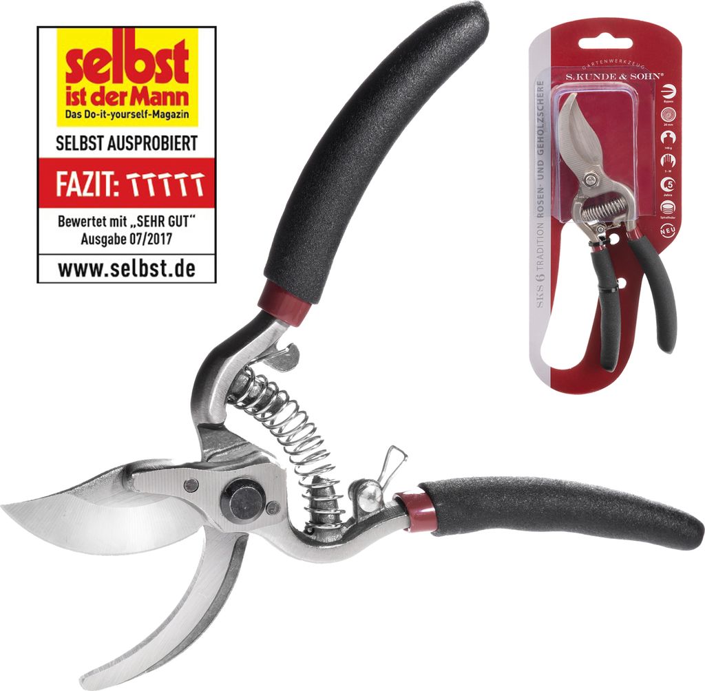S. Kunde & Sohn Germany SKS 6 Tradition Gartenschere geschmiedet Rebenschere mit Bypass-Schneide bis 20mm Durchmesser, mit ergonmischer Direktüber...