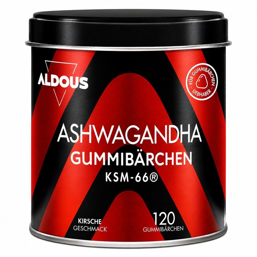 Ashwagandha Gummies - 120 Gummies mit Kirschgeschmack - Ashwagandha KSM-66 - Withania Somnifera - Bei Stress, Unruhe und zur Natürlichen Entspannung