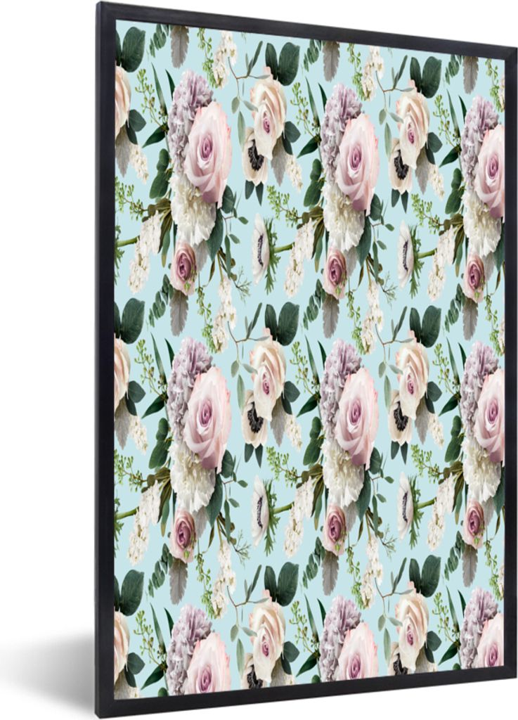 MuchoWow MuchoWow Gerahmtes Poster Blumen - Rosen - Flieder 20x30 cm - Poster mit zchwarzem Bilderrahmen - Drucken - Bilder Poster im Rahmen