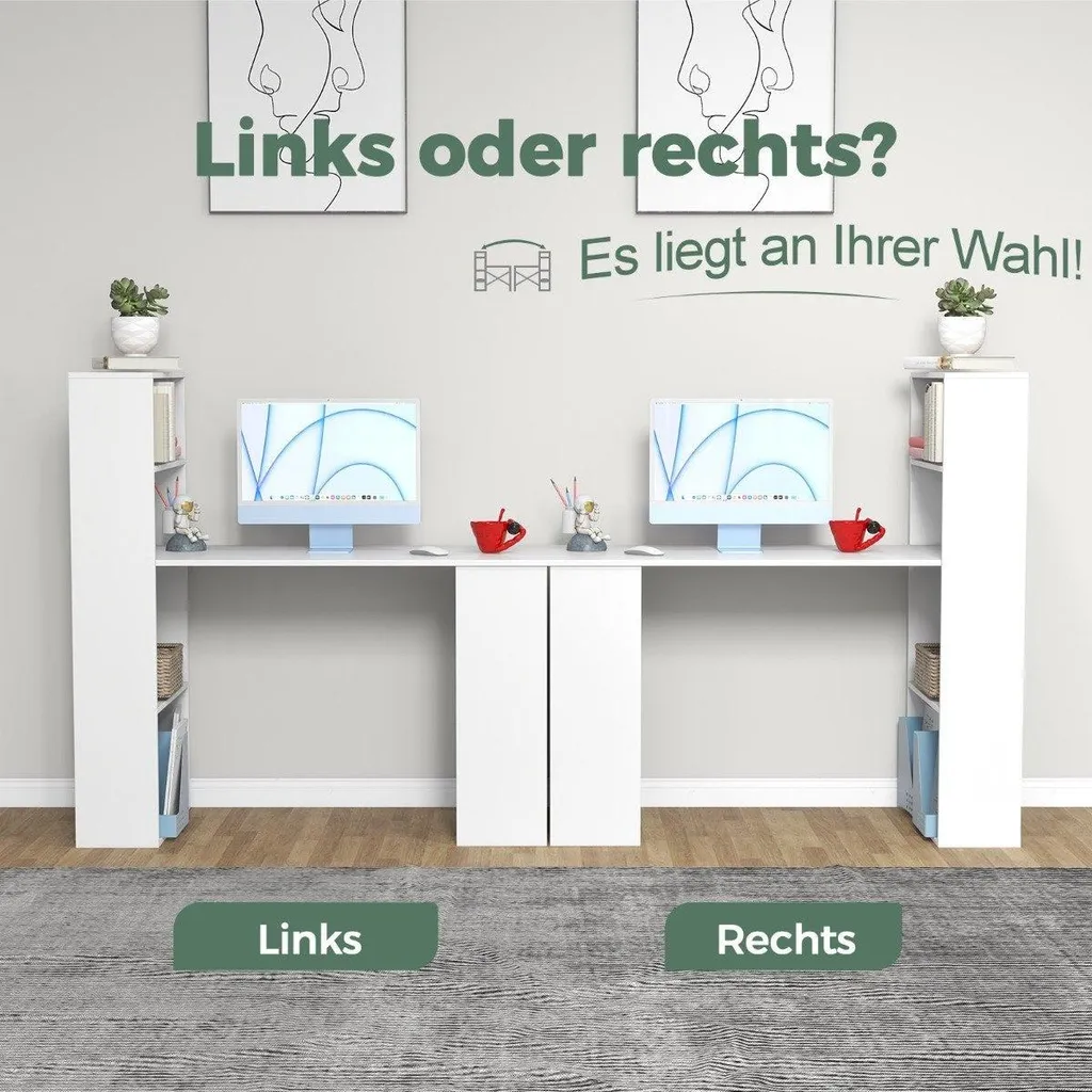 Table de bureau blanc pour télétravail - Bureau PC avec étagère intégrée