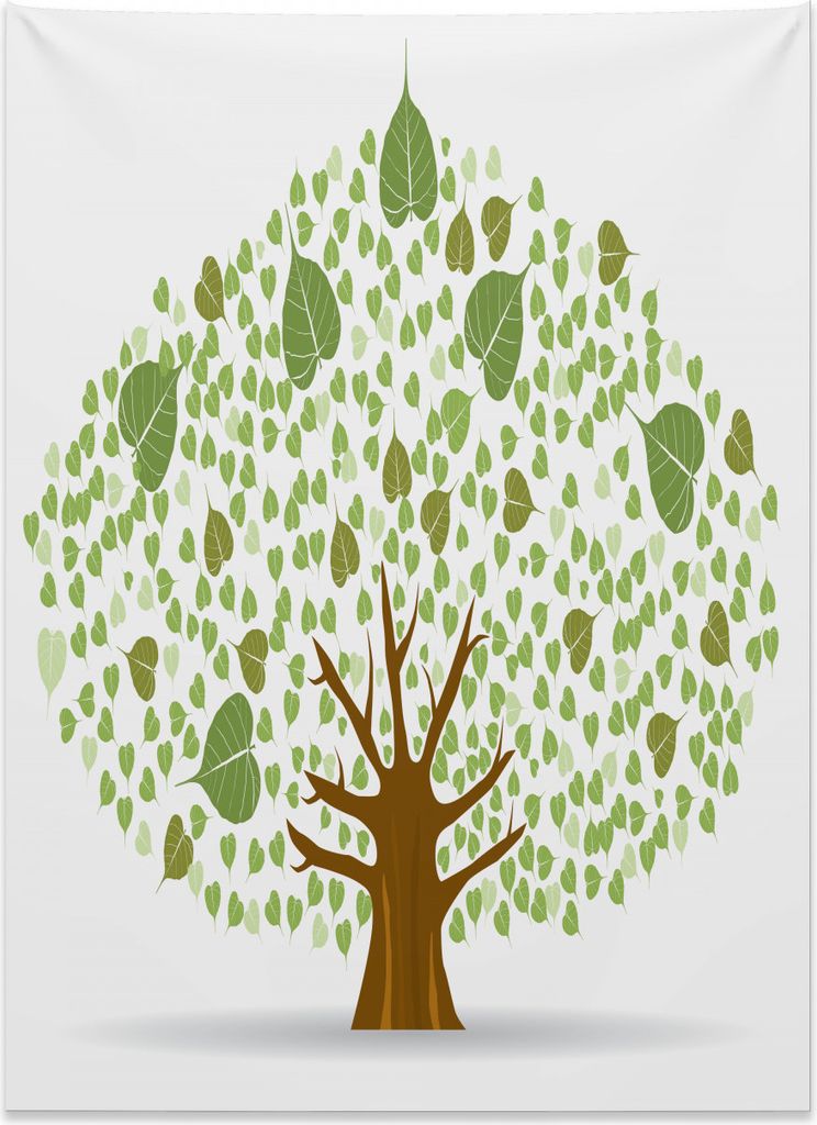 Abakuhaus Baum Wandteppich, Heilige Feige Bodhi Blätter aus Weiches Mikrofaser Stoff Kein Verblassen Klare Farben Waschbar, 110 x 150 cm, Grün br...