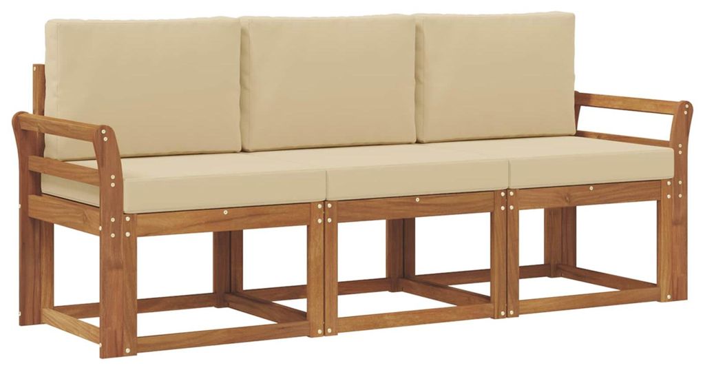 vidaXL Outdoor-Sofagarnitur mit Kissen 3 pcs Natur und Beige