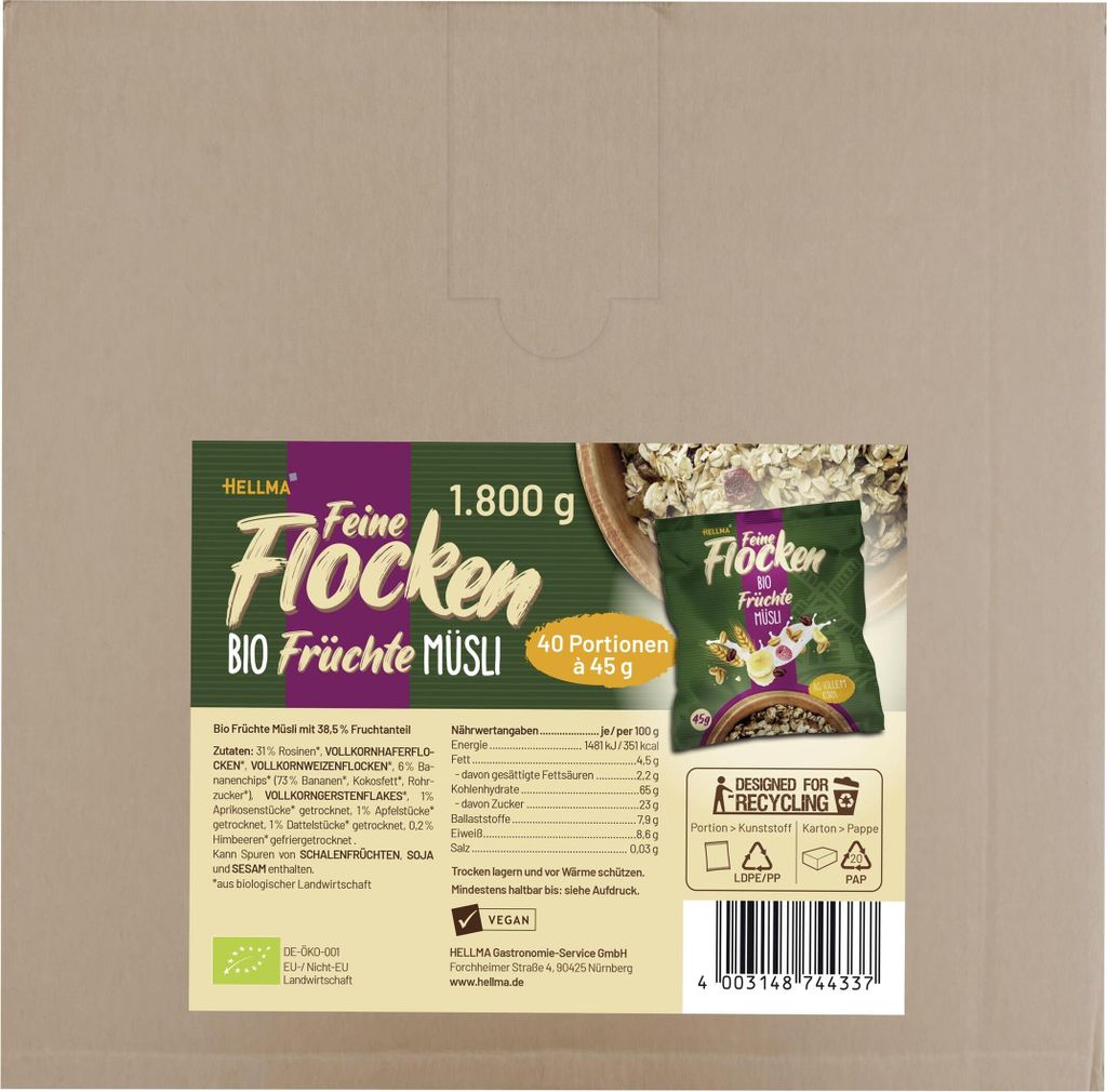 Hellma feine Flocken Früchte Müsli 40 Portionen á 45g (1er Pack)