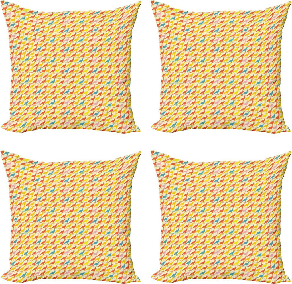 ABAKUHAUS Känguru Kissenbezug Set (4 Stück), Overlapping Doodled, Moderner Doppelseitiger Digitaldruck, 40 cm x 40 cm, Mehrfarbig