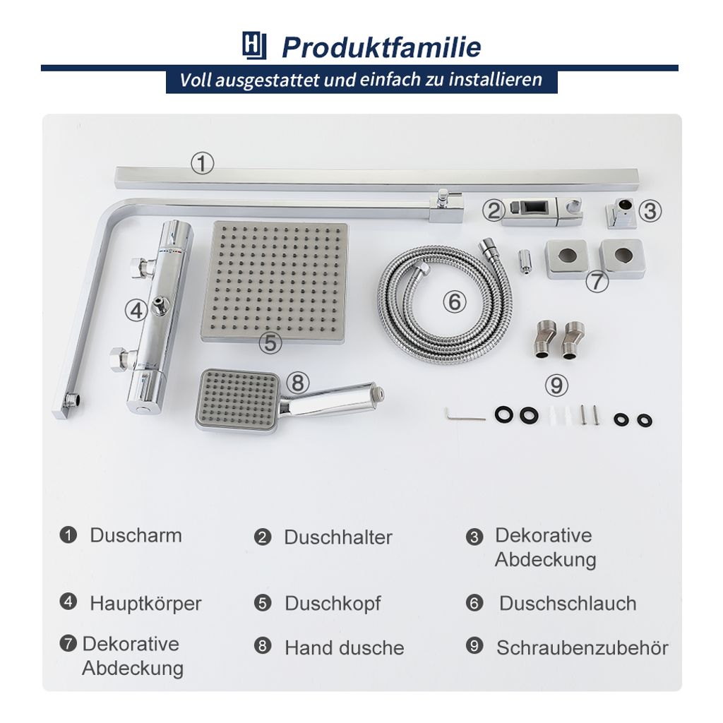 Homelody Dusche Duschsystem mit Thermostat Regendusche 2 Produktbild 13
