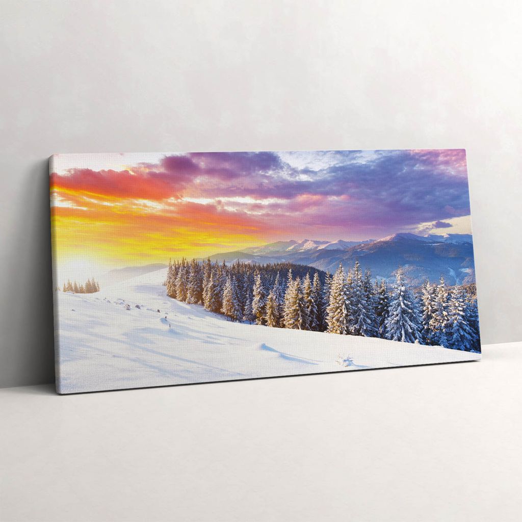 Winterliche Berglandschaft – Leinwandbild Wandbild – 100x50 cm – Leinwandbilder – Wandbilder – Schlafzimmer – Flur