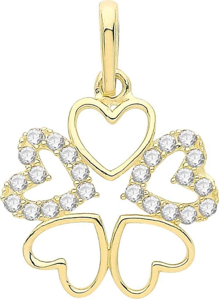 Atemberaubender 9 Karat (375) Gold Herz Damen - Anhänger mit Zirkonia - 16mm*12mm; TRS34420