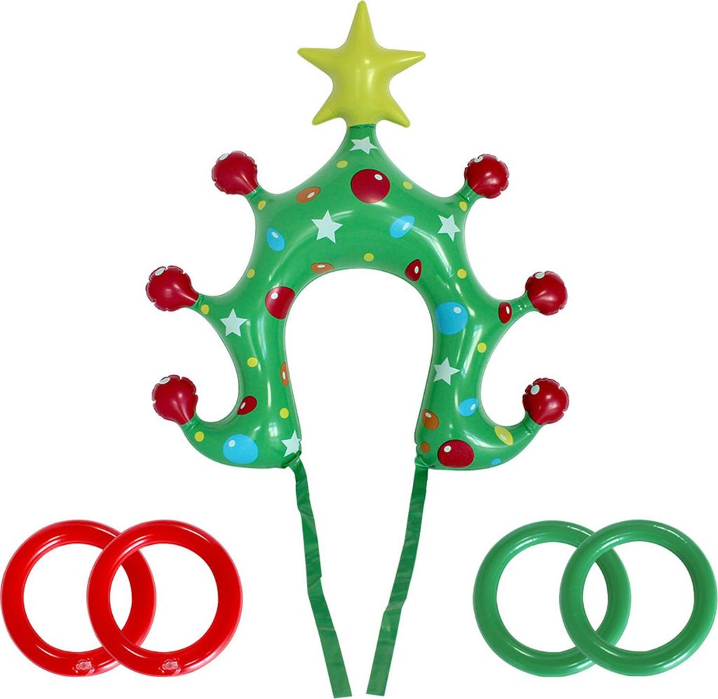 Aufblasbares Ringwurfspiel für Weihnachtsfeiern, Stirnband in Form eines Weihnachtsbaums, Ringwurfspielzeug, Partygeschenke für Erwachsene und Ki...