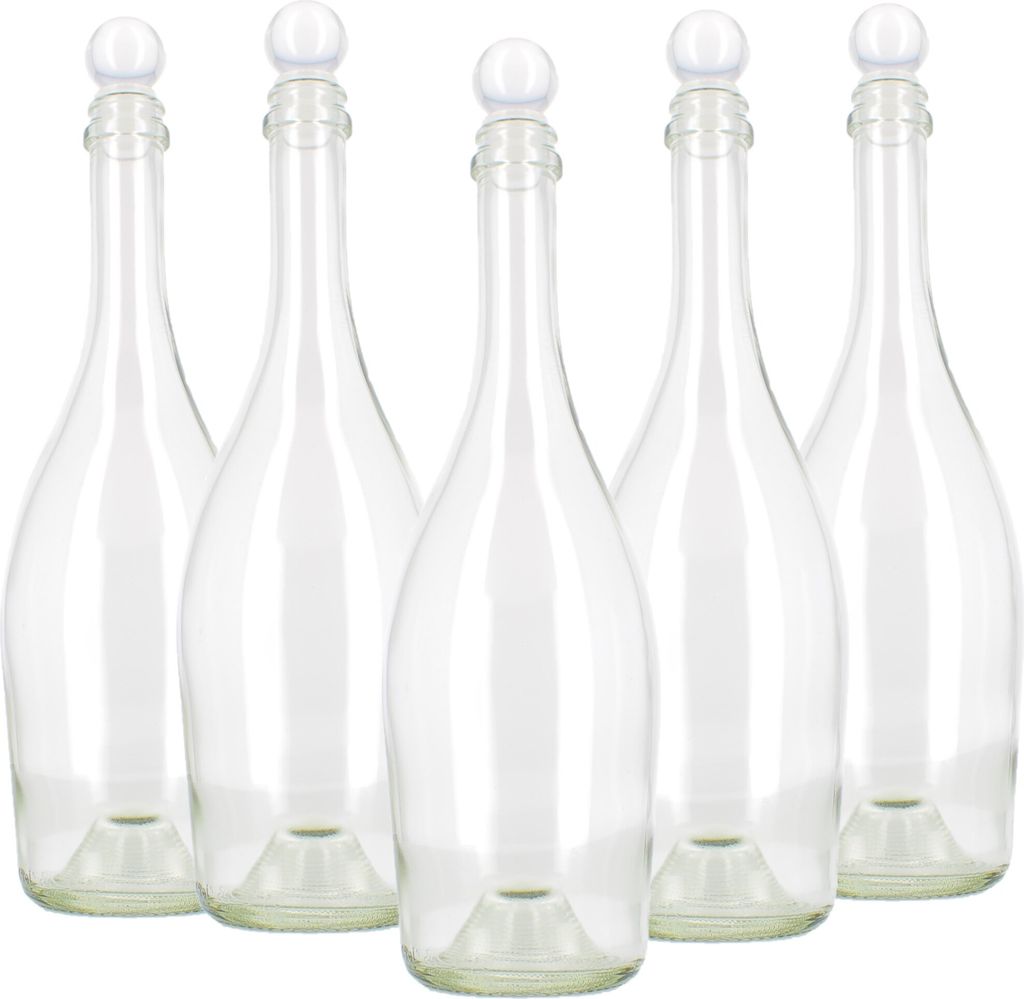 BELLEROFONTE Transparent Glasflasche für Wasser 750 ml mit Druckverschluss, 5 Stücke
