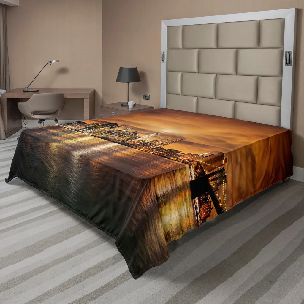 Drap de lit plat ABAKUHAUS Manhattan New York 260x228cm Orange et Noir