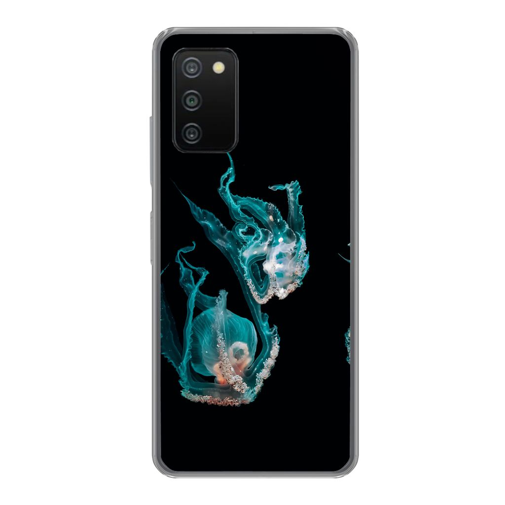 MuchoWow Handyhülle Schutzhülle Hülle für Samsung Galaxy A03s Quallen - Meerestiere - Schwarz Silikon Softcase Handy Hülle - Schutz