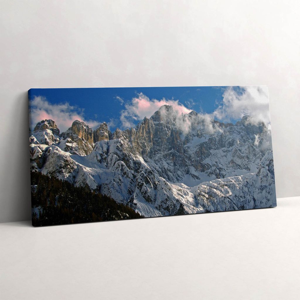 Berge unter blauem Himmel – Leinwandbild Wandbild – 140x70 cm – Leinwandbilder – Wandbilder – Schlafzimmer – Flur