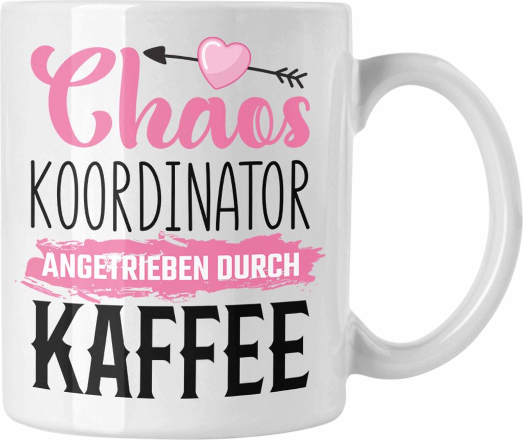 Trendation - Tasse für Chefin Geschenk Chaos Koordinatorin Geschenkidee Lustige Kaffeetasse Mama Mutter (Weiß)