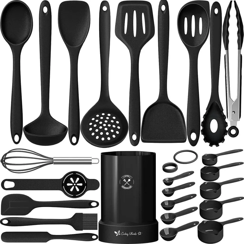Kit Accessori Cucina Silicone 25 Pezzi con Supporto Antiaderente
