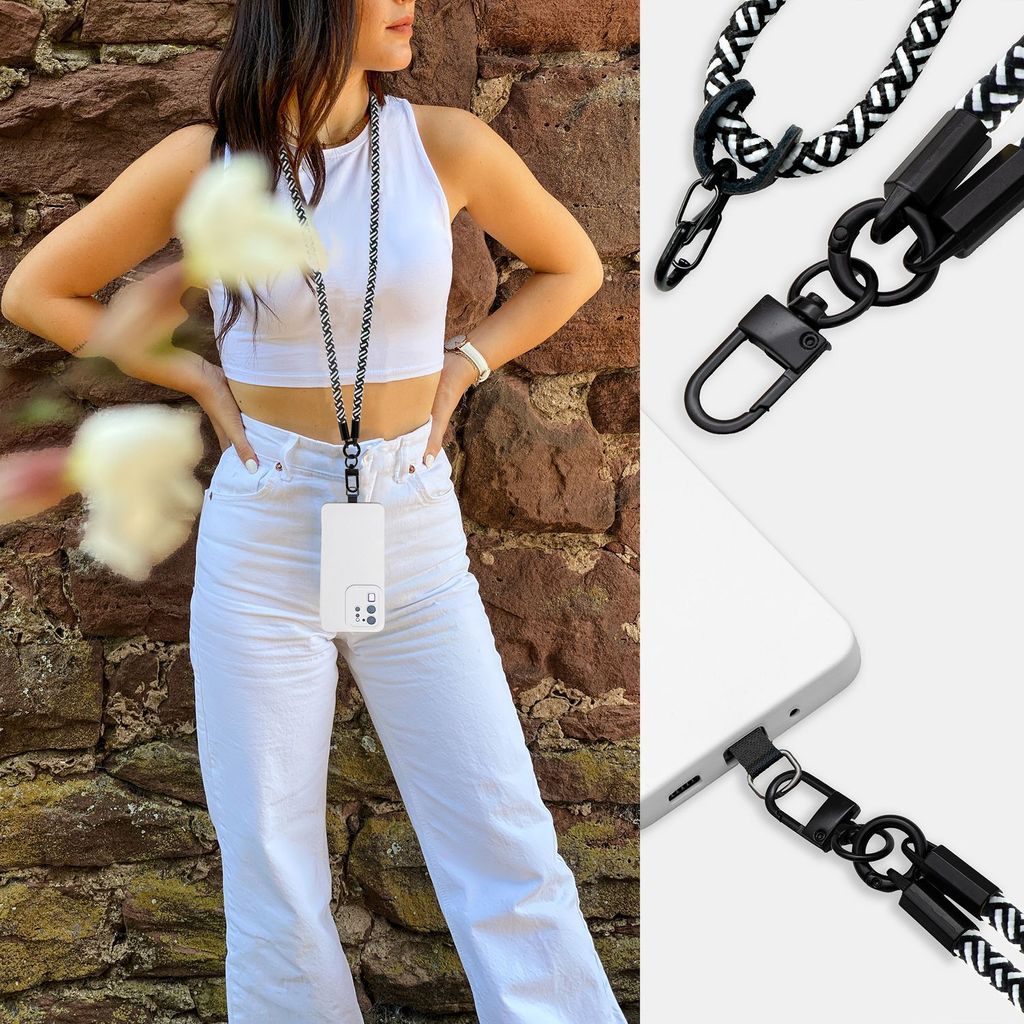 Cadorabo Handykette für Samsung Galaxy XCover 3 in SCHWARZ - WEIß - Handy Hülle mit Verstellbaren Band Kordel zum Umhängen