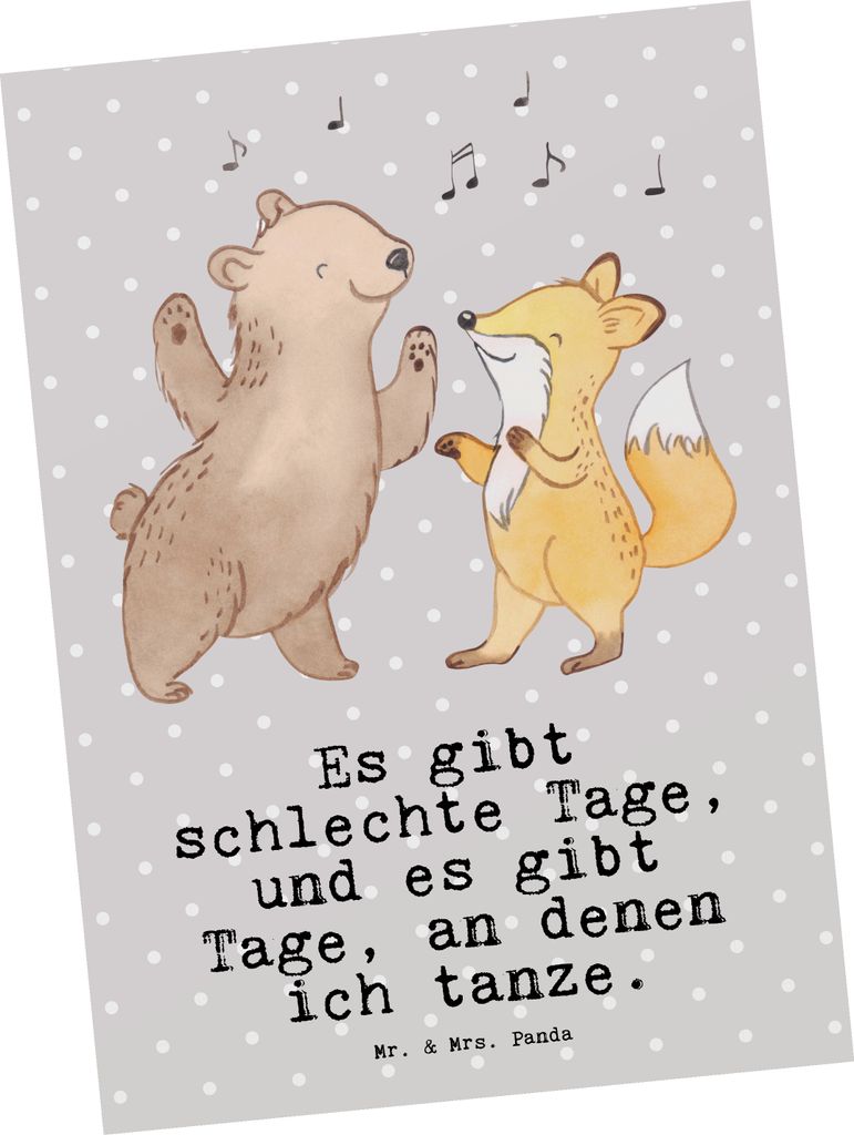 Mr. & Mrs. Panda Grußkarte Hase Tanzen - Grau Pastell - Geschenk, Ansichtskarten, Postkarte, Postkarten, Ansichtskarte, gehen, Tanzschule, Kunstka...