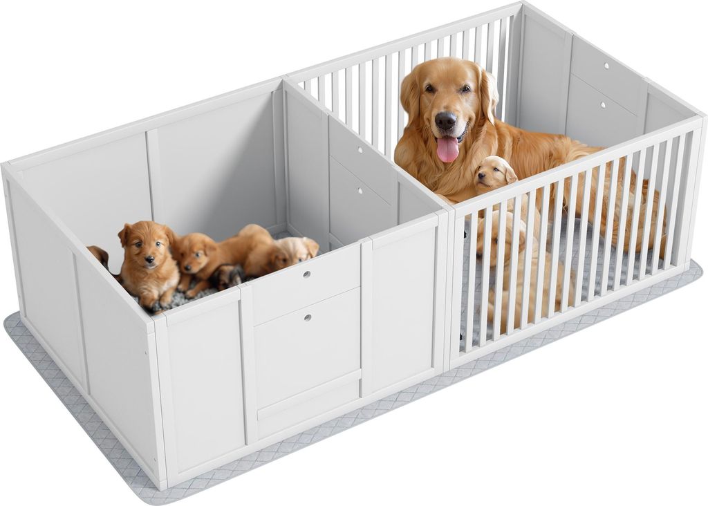 Wurfbox fš¹r Welpen. mit Unterlage. leicht zu reinigen. Holz. 166x80x50 cm. Wei?