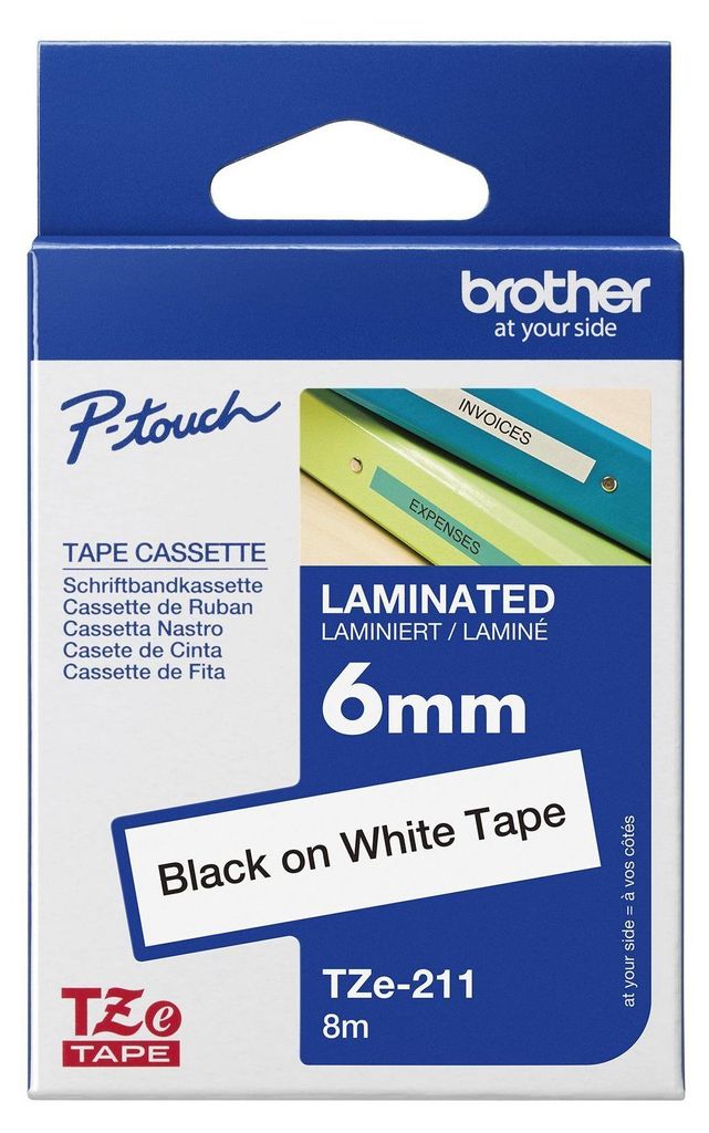 Brother Schriftbandkassette TZE-211 weiß/schwarz 6 mm Produktbild 