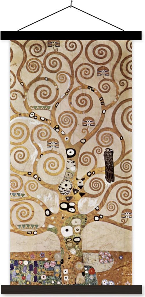 MuchoWow Textilposter Der Baum des Lebens - Gustav Klimt 90x180 cm mit schwarzem Rahmen - Dekoration Wohnzimmer