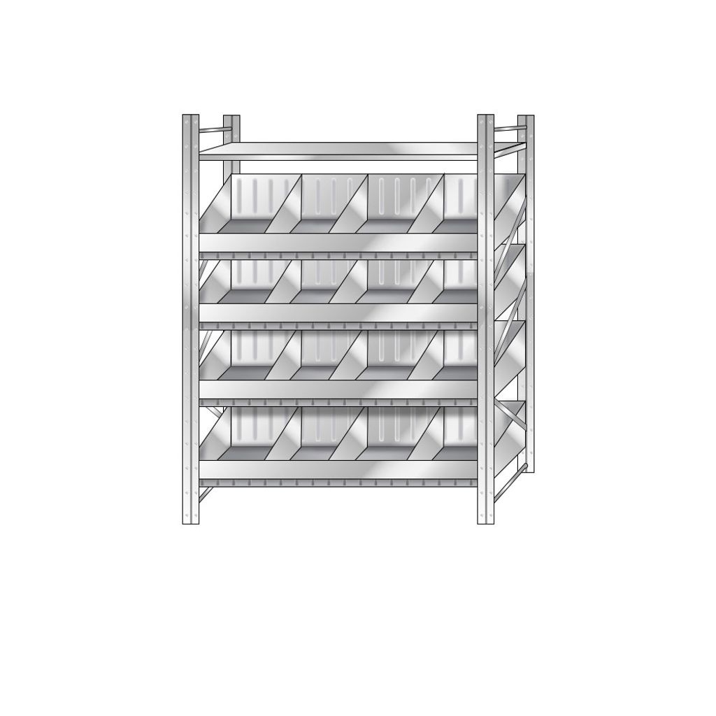 Schüttgutregal, Stecksystem, verzinkt, HxBxT 2000 x 1290 x 525 mm, 4 Ebenen