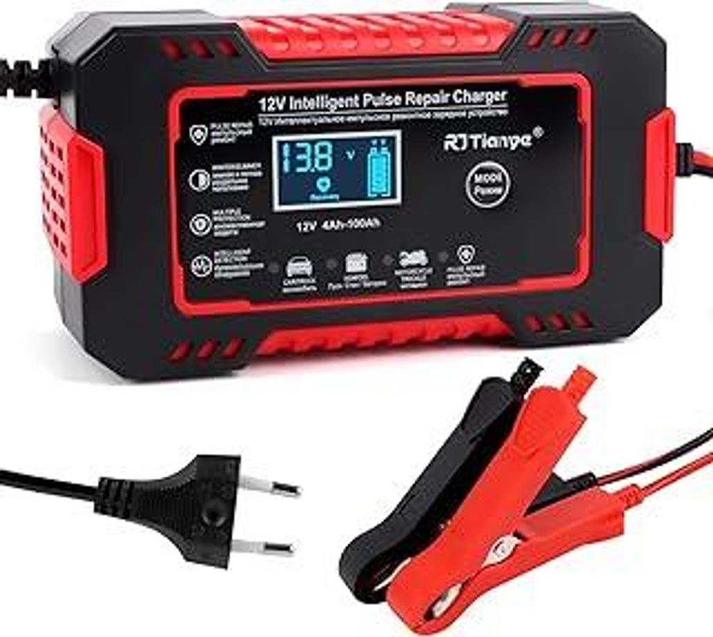 6A Autobatterie Ladegerät, 12V Smart Vollautomatische KFZ Batterieladegerät mit Temperaturkompensation und Reparaturmodus, Auto Batterien Ladeger...