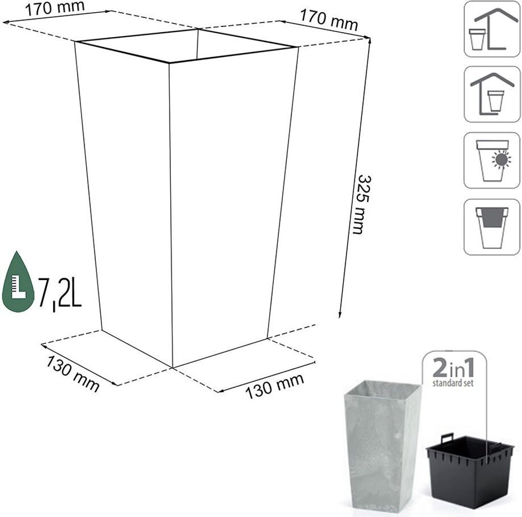 Prosperplast 7.2l Urbi Square Beton Effect Collection Produktbild 3