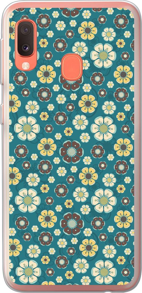 MuchoWow Handyhülle Schutzhülle Hülle für Telefoonhoesje Samsung Galaxy A20e Retro - Blumen - Muster - Blau Silikon Softcase Handy Hülle - A...