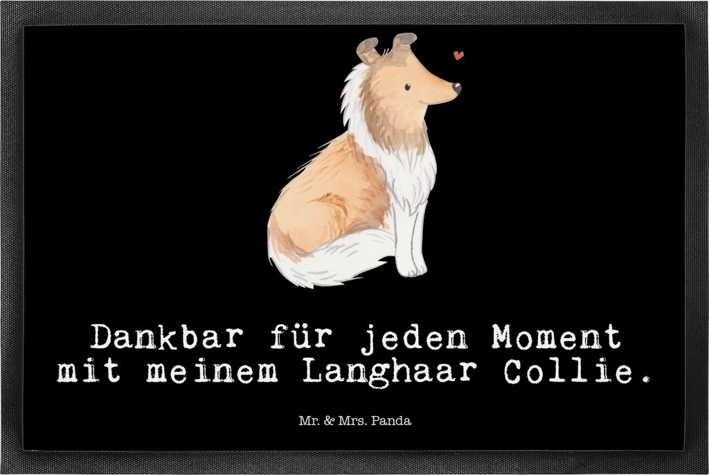 Mr. & Mrs. Panda Schmutzfangmatte Langhaar Collie Moment 50 x 75 cm - Schwarz - Geschenk, Bodenvorleger, Fussmatte, Gummimatte, Fußabstreifer, fu...